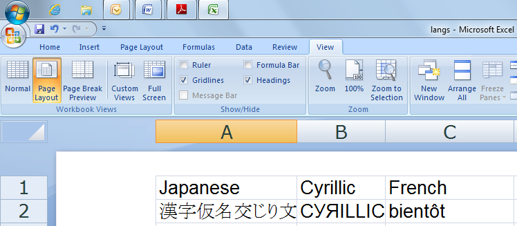 Languages in Excel
